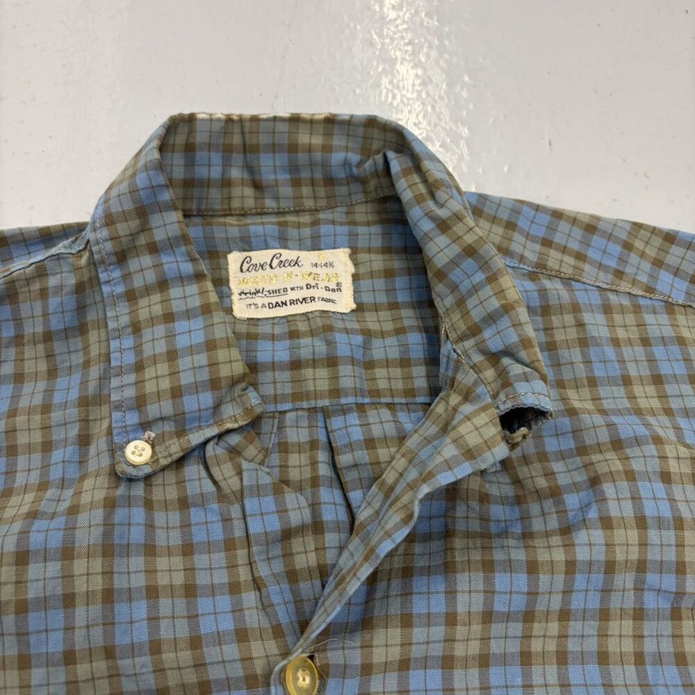 Vintage 60s Cove Creek Blue/Green Plaid Cotton Loop Collar - Picture 3 of 3